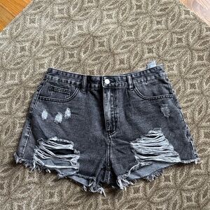 SHEIN Charcoal Distressed Denim Shorts